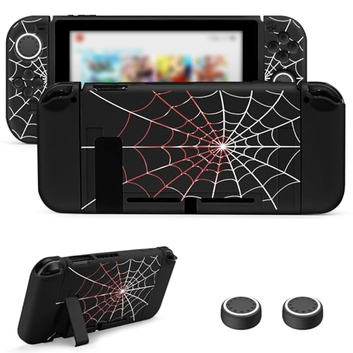 JINGDU Protective Compatible with Nintendo Switch 2017, TPU Case Accessory for Switch Console and Grip Joy-Con, Switch Protector with 4 Thumb Grips, Black Spider Web - color: Blackweb, size: Switch 2017