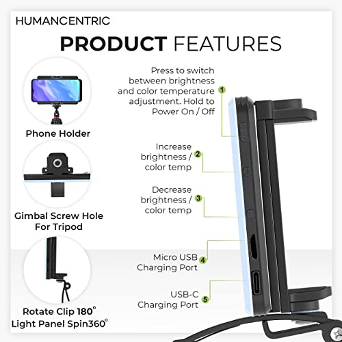 HumanCentric Video Conference Lighting Kit, Camera Light for Zoom Meetings, Streaming Video Face Light, Easy Setup for Remote Work, Computer Monitor or Laptop Light for Video Conferencing
