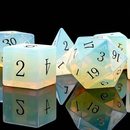 Haxtec Opal Dice Gemstone Polyhedral DND Dice Set with Premium Dice Case Compatible with Dungeons and Dragons Role Playing Board Games D&D Gift - color: White Black-opal