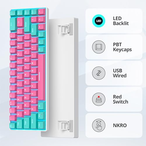 65 Percent Gaming Keyboard Mechanical with Linear Red Switch, 65% Wired Ultra-Compact Mini Pink Keyboard LED with PBT Keycaps for Ps4/Ps5/Xbox(68 Miami) - color: 68 Miami/Red Swicth