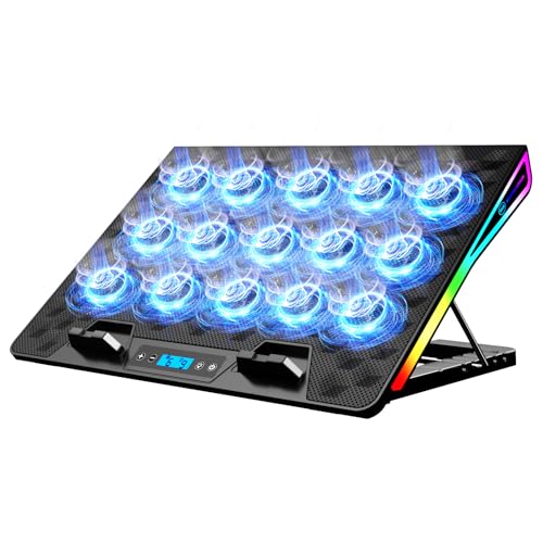 KeiBn Laptop Cooling Pad, Gaming Laptop Fan Cooling Pad with 15 Quiet Fans, RGB Laptop Cooler for 10-17.3 Inch, 4 Height Stands, 2 USB Ports - Blue - size: AA2-15-Blue