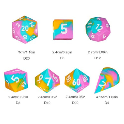 7-Piece Jumbo Silicone DND Dice Set, 25mm Oversized D&D Dice | Round Edges Soft Perfect Bouncer Compatible with Dungeons and Dragons RPG Bar Pub Club Party Games - color: Pink&cyan&yellow