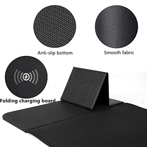 Wireless Charging Mouse Pad with Phone Holder Gaming Mousepad Desk Mat 15W Qi Fast Charging Pad Ultra-Smooth Surface Non-Slip Extended Premium Black Computer Keyboard Mat for MacBook PC Laptop - color: Wireless Charging