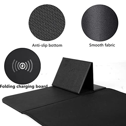 Wireless Charging Mouse Pad with Phone Holder Gaming Mousepad Desk Mat 15W Qi Fast Charging Pad Ultra-Smooth Surface Non-Slip Extended Premium Black Computer Keyboard Mat for MacBook PC Laptop - color: Wireless Charging
