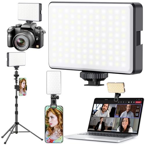 91 LED Portable Charger Selfie Light Video Conference Lighting | Clip & Camera Tripod Adapter, Rechargeable 2000mAh, CRI 96+, 4 Light Modes, For Phone iPhone Webcam Laptop Makeup - color: Glossy Black