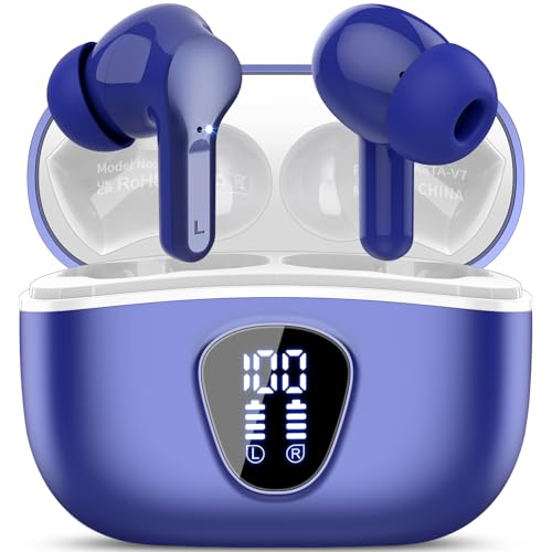 Wireless Earbuds, Bluetooth 5.4 Headphones HiFi Stereo, Bluetooth Earbuds with ENC Noise Cancelling Mic, IP7 Waterproof in Ear Earphones, 48H, LED Display Ear buds for Pad Workout Sports, Blue - color: Blue