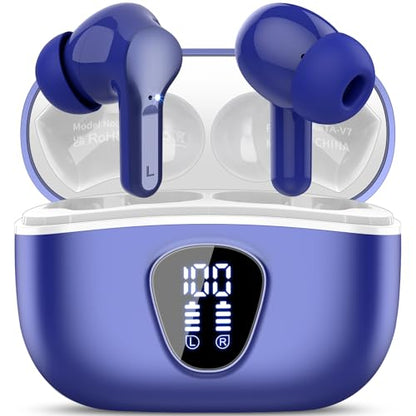 Wireless Earbuds, Bluetooth 5.4 Headphones HiFi Stereo, Bluetooth Earbuds with ENC Noise Cancelling Mic, IP7 Waterproof in Ear Earphones, 48H, LED Display Ear buds for Pad Workout Sports, Blue - color: Blue