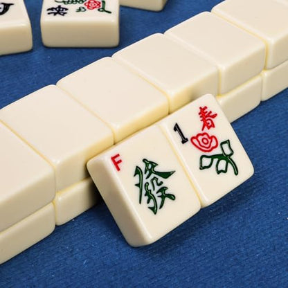 Cedilis Chinese Mahjong Game Set with 146 Large Tiles(1.4", Ivory), 2 Dice and Red Carrying Case for Chinese Style Game, Family Gathering