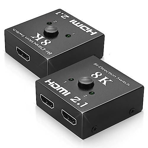 HDMI 2.1 Switch 48Gbps, Bi-Directional Manual HDMI Switcher 2 in 1 Out / 1 in 2 Out, Supports 8K@60Hz 4K@120Hz, VRR HDR10+ Dolby Vision, for PS5 PS4 Xbox PC TV Monitor