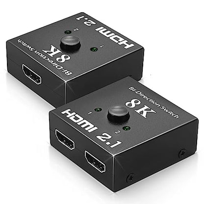 HDMI 2.1 Switch 48Gbps, Bi-Directional Manual HDMI Switcher 2 in 1 Out / 1 in 2 Out, Supports 8K@60Hz 4K@120Hz, VRR HDR10+ Dolby Vision, for PS5 PS4 Xbox PC TV Monitor
