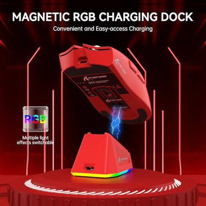 ATTACK SHARK X11 Wireless Gaming Mouse, PAW3311 Sensor, Lightweight, RGB Charging Dock, 22,000 DPI, Tri-Mode Connectivity, 5 Programmable Buttons - Red - color: Red, size: Mouse only