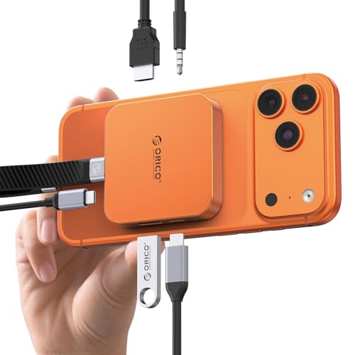 ORICO 10Gbps Magnetic M.2 Docking Station, 6-in-1 USB C HUB & M.2 2230 NVMe Enclosure with HDMI 4K@60Hz, USB-A&C 3.2, 100W PD, AUX, USBC Dock for iPhone 17/16/15 Pro/Pro Max - color: Orange, size: 6 IN 1