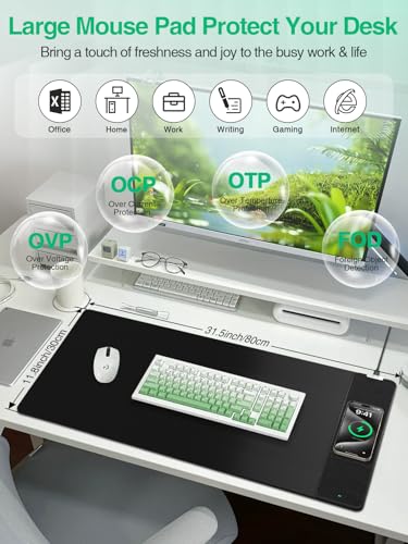 Mouse Pad with Wireless Charging, Black Mousepad Long Desk Mat, Large Gaming Mouse Pad, Soft Mouse Pad Gaming Desk Pad with Non-Slip Rubber Base, Extended Computer Keyboard Mat Office Mice Pad - color: 31.5x11.81"NO RGB-Black Right