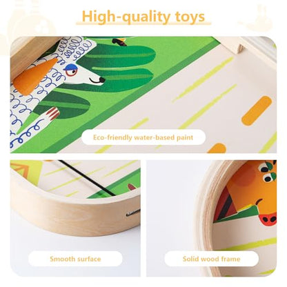 3-in-1 Wooden Tabletop Board Game - Portable Curling, Slingshot & Bowling Set for Kids & Family - Educational Montessori Toy, Screen-Free Indoor Fun, for Boys Girls Ages 3+
