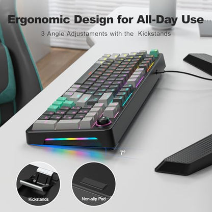 GEEZER Mechanical Gaming Keyboard with LED Backlit, Blue Switch, Volume Knob, 96 Keys Full Size Compact USB Wired Computer Keyboards for Office Windows Laptop PC & Mac Gamer - Grey & Black