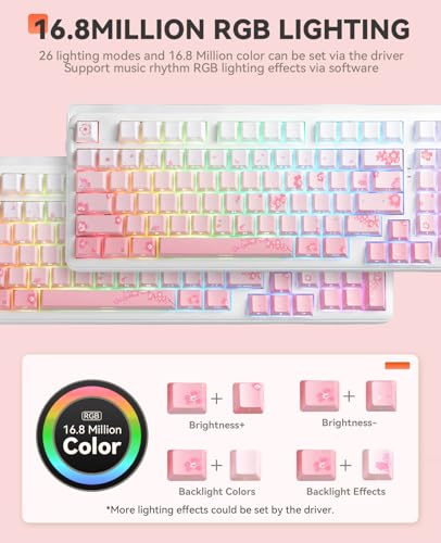 DAREU EK98pro Sakura Pink Wireless Mechanical Keyboard,Tri-Mode BT/2.4GHz/USB-C Creamy Gaming Keyboard with Number Pad,Gasket Structure,Hot Swappable Custom,RGB Backlit for Win/Mac - color: Sakura Pink-C