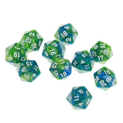 10 Pieces Polyhedral Dice Set D20 Dice 20mm Acrylic 20 Sided Game Dice for Dungeons and Dragons RPG MTG DND Dice Table Games (Blue Green) - color: Blue Green