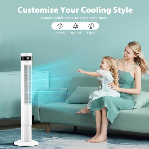 Antarctic Star Tower Fan, 42INCH, WHITE | 85°Oscillating, Quiet Cooling 12H Timer Remote Control Bladeless 3 Speeds Wind 3 Modes - color: White, size: 42 Inch