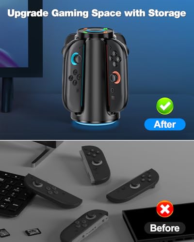 Upgraded [Switch 2/1 Both] Charging Dock for Nintendo Switch Joycons, 4-in-1 Magnectic Controller Fast Charging Station with Adjustable RGB Lights - size: M-for Switch 1/2