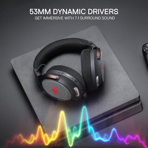 Redragon H858 3-Mode Wireless Gaming Headset, 7.1 Surround Sound, 53 mm Drivers, Memory Foam Ear Pads, Detachable Noise-canceling Microphone, Over-Ear Headphones Works for Phone, PC/PS5/NS, Black - color: Black