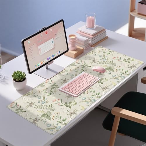 Baziabbo Green Desk Mat,XXL Extended Large Mouse Pad,Gaming Mousepad with Stitched Edge,Non-Slip Rubber Base Keyboard Desk Pad for Home Office Study Game (Green Plants) - color: Green Plants