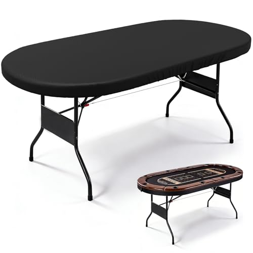 COSHNIBI Oval Poker Table Dust Cover ,420D Waterproof Game Table Cover,84" L x 42" W Black - size: Fits for 84 in 10 Player Poker Table