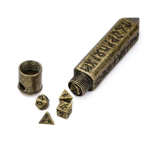 Mini Dice Set with Rune Keychain Case,7PCS Polyhedral Metal Dice Set for DND Role Playing Games(Bronze) - color: Bronze