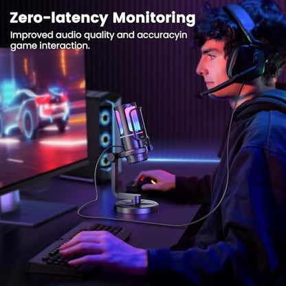 Gaming Microphone with Noise Cancelation & Gain Control | USB PC Mic for Streaming, Gaming, Podcasts, PS4 -Includes Pop Filter, Shock Mount, Quick Mute & RGB Lighting