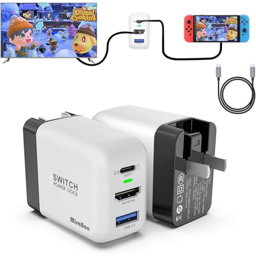 Switch Dock Charger for Nintendo Switch, Mirabox 36W Portable TV Docking Station with 4K@60Hz HDMI/USB2.0/PD USB-C Fast Charging Ports, Full-Featured USB-C Cable Included - color: White, size: 36W