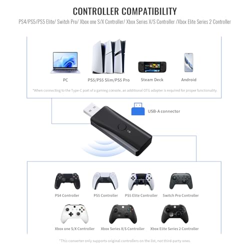 JDDWIN LED Wireless Gaming Controller for PS5 PS5 Bluetooth Wireless Controller Adapter