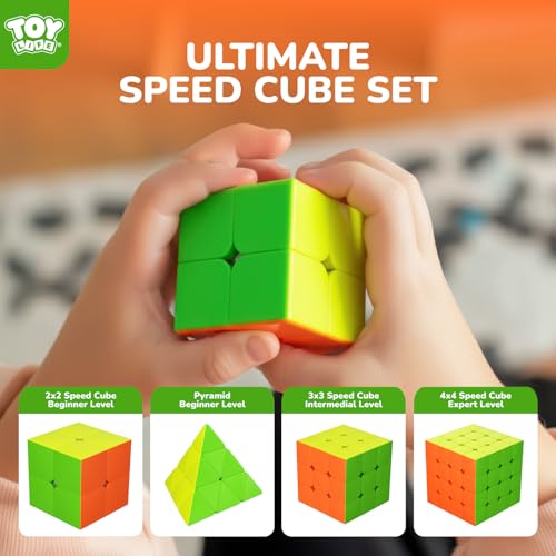 STEAM Life Speed Cube Set 4 Pack Magic Cube | Includes Speed Cubes 3x3, 2x2 Speed Cube, 4x4, Pyramid Cube, Smoothly Puzzle Cube Bundle Magic Cubes Collection for Kids & Adults - color: 4 Pcs