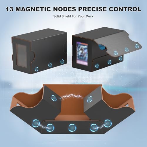 Card Deck Box Magnetic Flip MTG Commander Deck Box 200 TCG Card Storage Box PU Leather Double Deckbox Trading Card Deck Box Card Deck Case with Windows & 4 Dividers, 45° Quick Access &Dual Thumb Notch