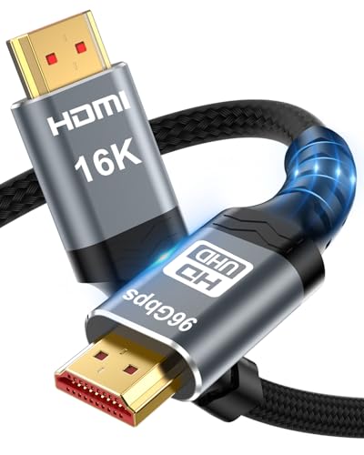 16K HDMI 2.2 Cable [16K@60Hz, 8K@240Hz, 2K/4K@480Hz/240Hz], 96Gbps Ultra High Speed Braided HDMI Cord, HDR10+ eARC HDCP 2.3 2.2 Cables for PS5/PS4/Xbox/Gaming PC/Monitor/Projector/Roku TV, 6FT - size: 6.6 FT 2M