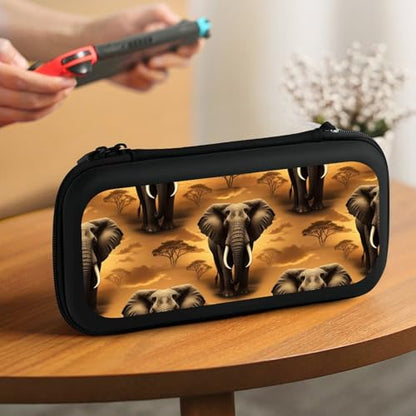 Travel Handheld Carrying Case for Switch, African Elephant Travel Storage Holder with Mesh Pocket, Hard Shell Protective Bag with 15 Game Cartridges - color: Design (321)