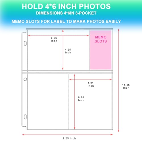 25 Pack 4 x 6 Photo Sleeves for 3 Ring Binder(300 Pictures) | Heavy-Duty Archival Photo Page Protectors, Clear Picture Album Refill Pages Holds, Acid-Free - size: 4x6inch-3pocket, style: 25 pack