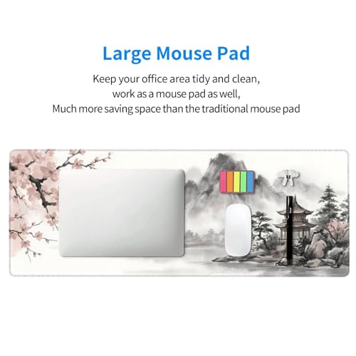Japanese Ink Wash Landscape Extended Gaming Mouse Pad, Large Cherry Blossom Desk Mat (31.5 x 11.8 in), Non-Slip Rubber Base, Stitched Edges for Office & Gaming - color: 29
