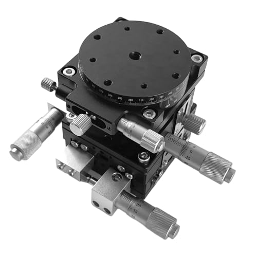 LT60-LM Precision XYZR 4 Axis Manual Linear Positioning Stage | Premium Aluminum Body with 29.4N Load Capacity and Cross Roller Guide Plus 60x60mm Table Size 360 Degree R Axis Tuning