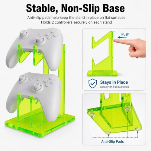 Aurora Green 2 Pack 2-Tier Controller Holder Display Stand for PS5, Xbox | Controller holder & display stand for gaming desk or battlestation; set of 2 holds 4 pads, charge in place, aurora acrylic
