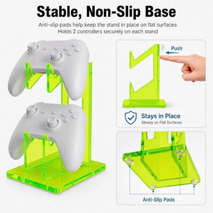 Aurora Green 2 Pack 2-Tier Controller Holder Display Stand for PS5, Xbox | Controller holder & display stand for gaming desk or battlestation; set of 2 holds 4 pads, charge in place, aurora acrylic