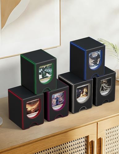MTG Commander Deck Box, MTG Card Box with See-Through Window, Magnetic Closure Holds 100+ Double-Sleeved Cards TCG Cards(Black&Gray) - color: Black&Gray