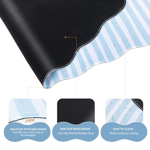L-SPOUTTO Blue Striped Mouse Pad Set,Scalloped XXL Desk Mat + Ergonomic Mouse Wrist Rest + Gel Keyboard Wrist Rest for Keyboard 65%/75%,3in1 Large Desk Pad for Desktop Home Office Computer Game - color: Blue Striped