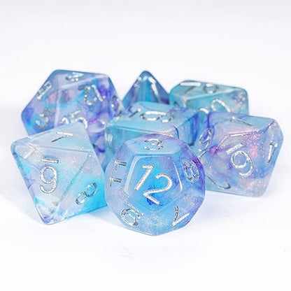 UDIXI D&D Polyhedral Dice Set Glitter and Cyan Swirls for Role Playing Game | Purple Cyan Colors, Dreamy Effect, Velvet Dice Bag Packaging, for Dungeons and Dragons Role Playing Games and Tabletop Games - color: Purple With Cyan