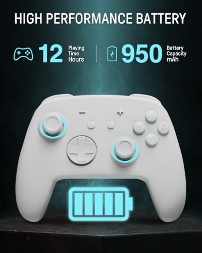 FUNLAB Switch Pro Controller Wireless Compatible with Nintendo Switch2/OLED/Lite, Hall Effect Switch Controllers, Firefly Bluetooth Remote Gamepad Control with RGB 7 LED Colors/Turbo/Motion/Paddle - White - color: White