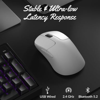 Keychron M3 Mini Wireless Optical Mouse, Bluetooth 5.2/2.4 GHz/Wired Gaming Mouse, Programmable PixArt 3311 Sensor with up to 12,000 DPI/ 300 IPS, Lightweight Ergonomic for Windows Mac Linux - White - color: White, style: PixArt 3311 (1K Polling Rate)