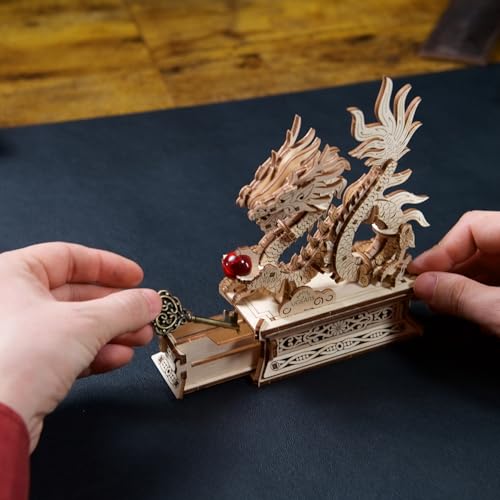 UGEARS Wood Dragon 3D Puzzle – 3D Wooden Puzzles for Adults, Wooden Models for Adults to Build, Mechanical Puzzle Box with Hidden Compartment, DIY Model Kit, Brain Teaser, Unique Chinese Dragon Gift - style: Wood Dragon