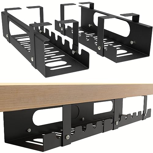 2 Pack Cable Management Under Desk Tray,Adjustable Length(15.7”-31.4”) Large Cord Organizer for Wire Management Tray,Under Table Cord Wire Organizer for Home,Office,Computer Desk