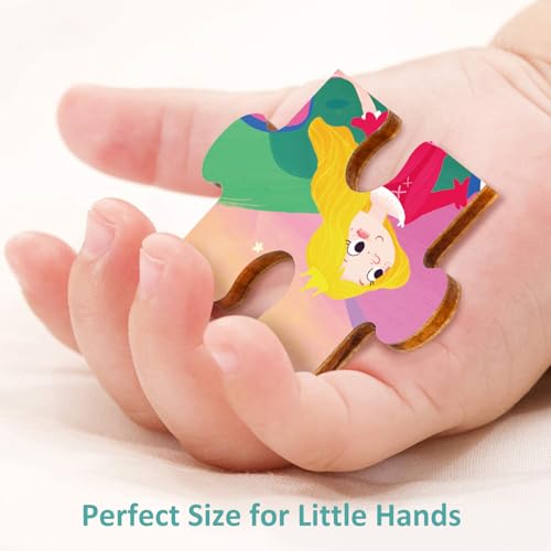 Wooden Puzzles for Kids Ages 3-5, 12 Piece Puzzle for 3 Year Old Fairy Princess, Preschool Toddler Puzzles for 3 4 5 Year Old with Picture Underneath