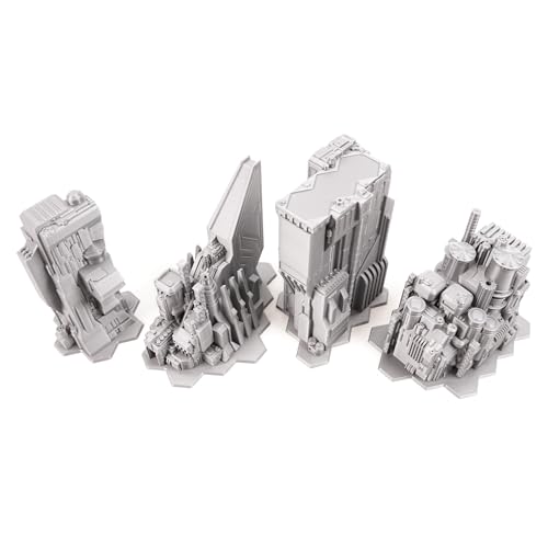 Tabletop Terrain 6mm Sci-Fi Cityscape Bundle 4 with Hexes for Miniatures Games Such as Epic Battletech Adeptus Titanicus (Bundle 4 with Hexes) - size: Bundle 4 with Hexes