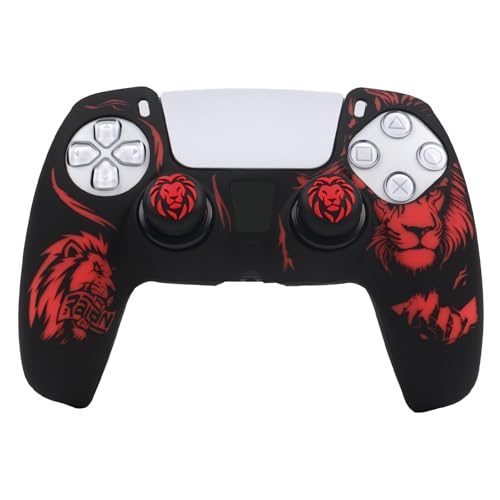 Lion Controller Skin Cover Compatible with PS5/Playstation 5 Controller, RALAN Protector Case Customised Thumb Grip - color: Lion Black Red