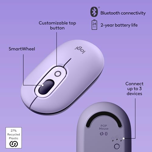 Logitech POP Mouse, Compact and Portable Wireless Bluetooth Mouse - Cosmos | Compact, portable, programmable buttons, easy-switch between up to 3 devices, for laptop, tablet, PC - color: Cosmos